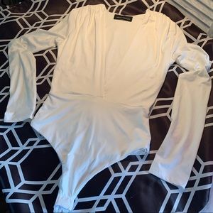 Naked Wardrobe White V-neck Bodysuit